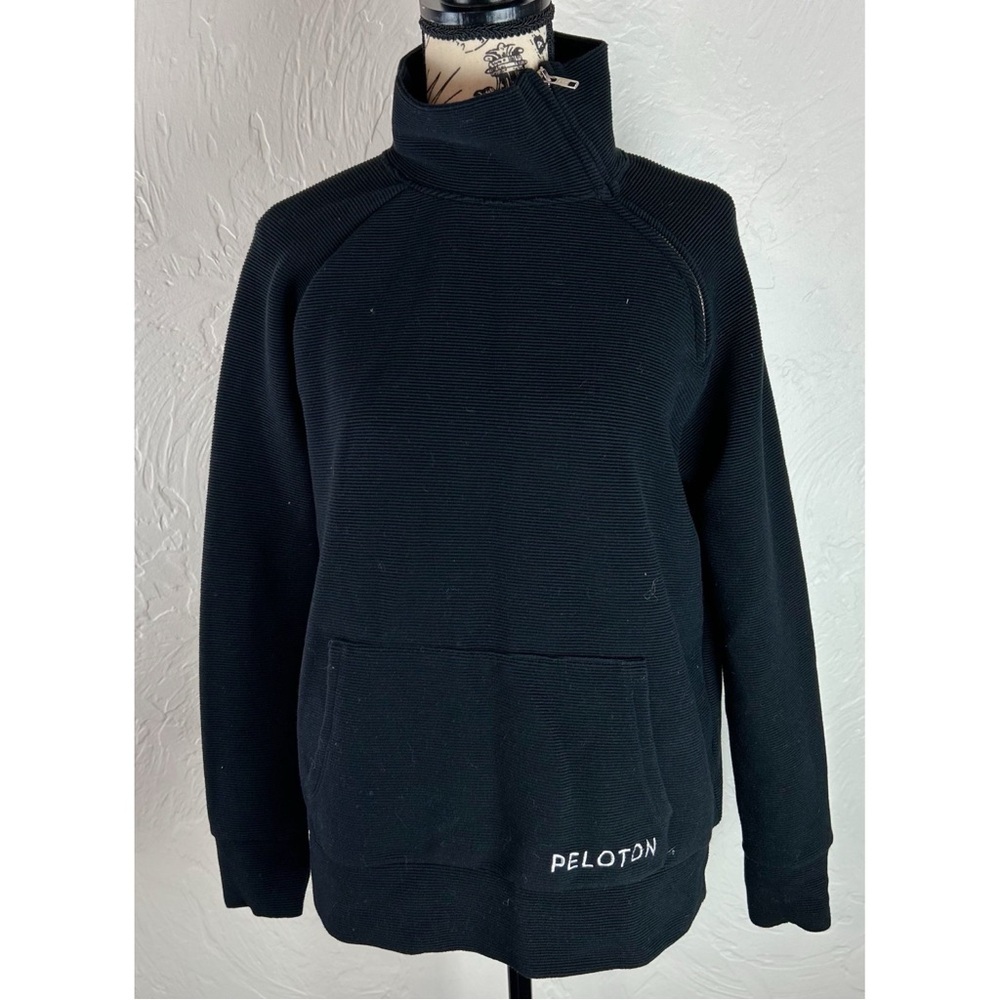 Peloton Women's Pullover 1/2 Zip Asymmetrical Black Ribbed Athleisure, Small
